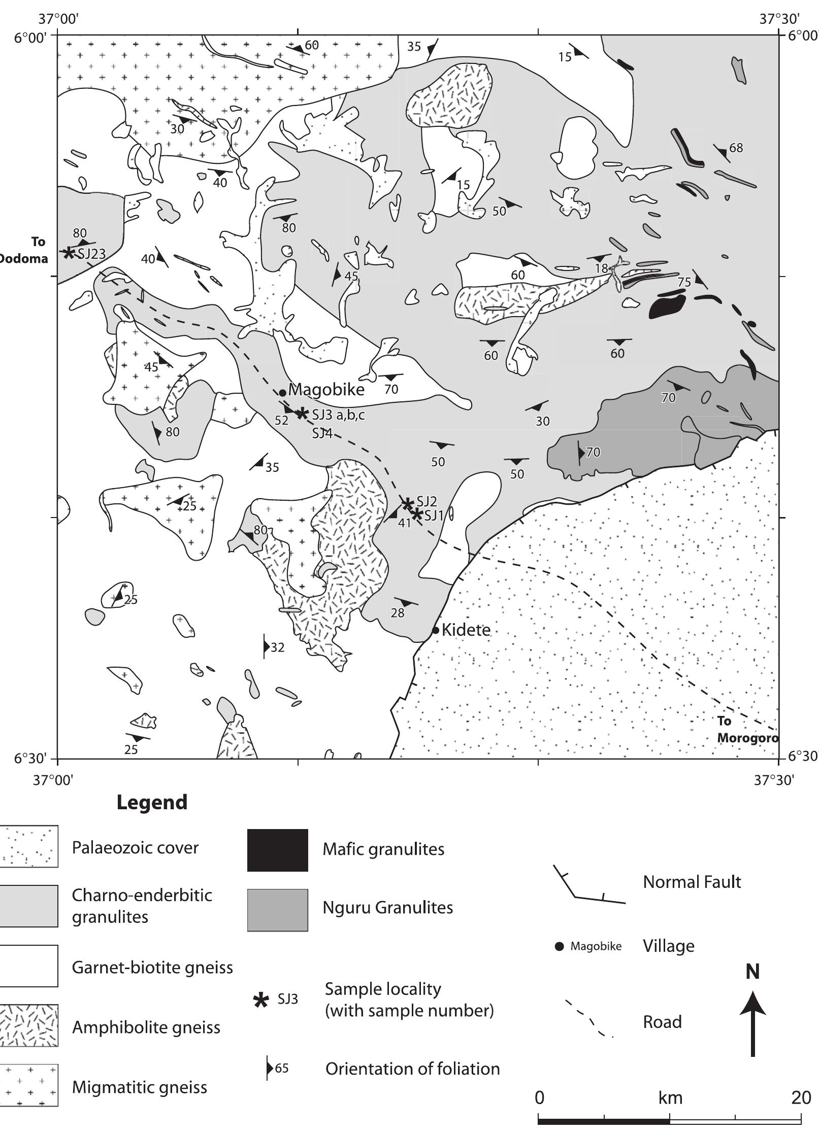 Geological map of the study area showing major rock units
