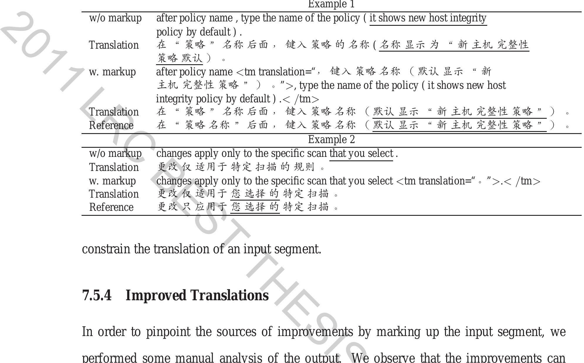 Table 7.9: Translation Examples  