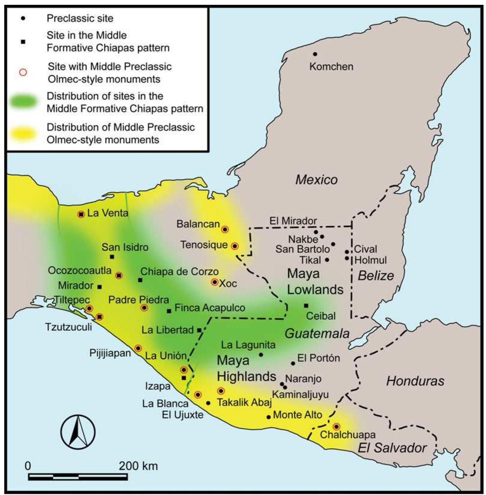 Map of southern mesoamerica showing the locations of sites