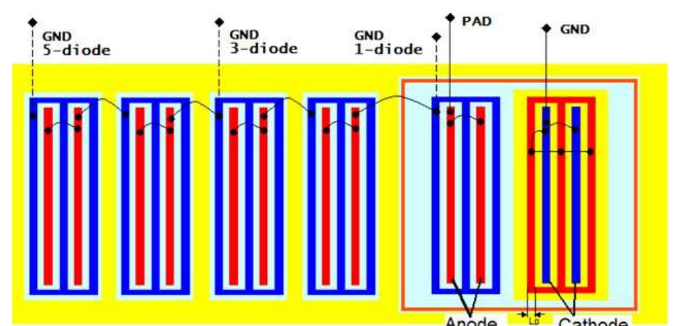 Diagram of diode triggered scr with options for 1, 3, or 5