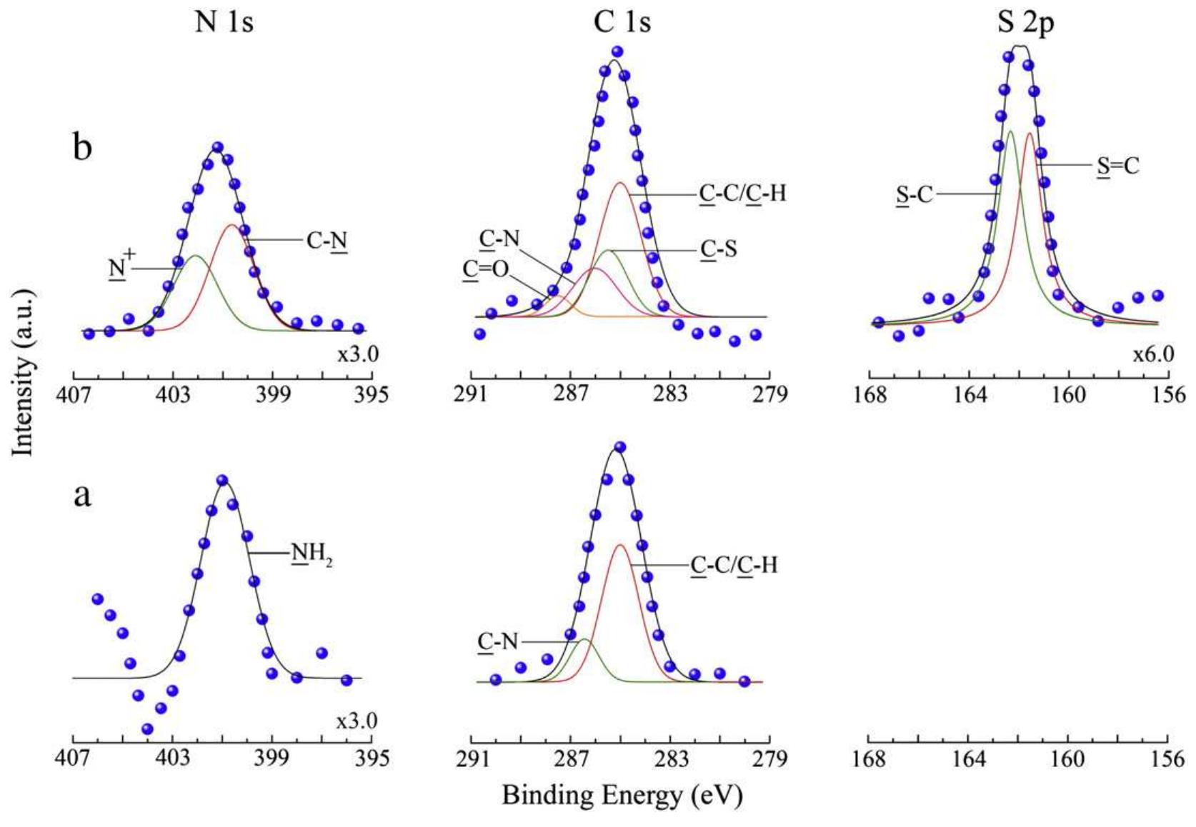 N 1s, c 1s and s 2 s core level xps spectra of (a) si- nh2