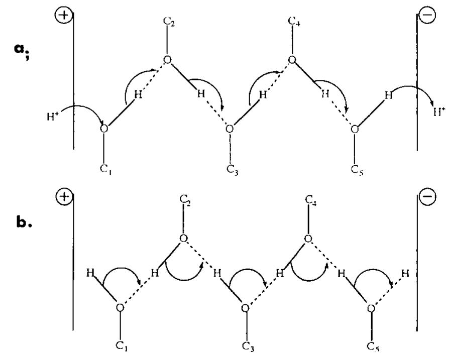 Schematic representation of the proton transfer according to