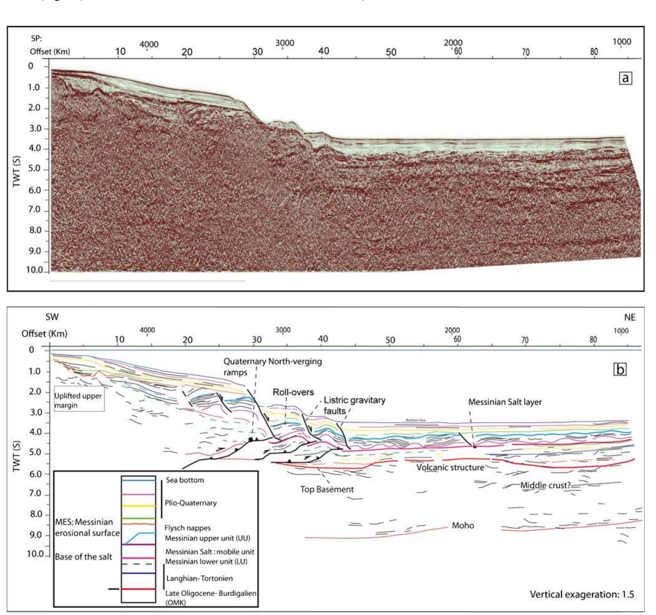 A uninterpreted and b interpreted seismic section (p2) from