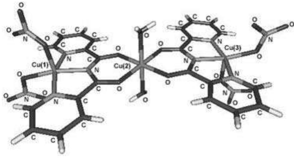 FIGURE 1. X-ray structure of [{Cu(bpca),(H,O).}- {Cu(NO.)o}.]. Atom numbering used in text is shown. 