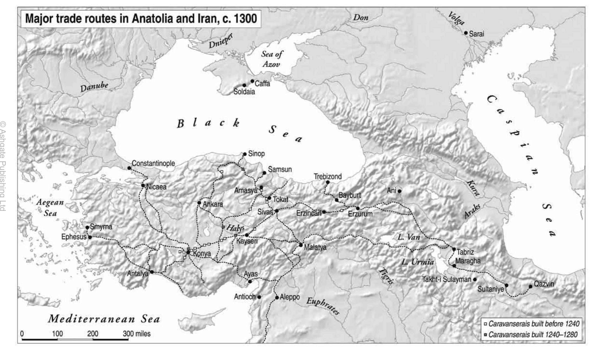 3 Major trade routes in Anatolia and Iran, c. 1300. Philip Schwartzberg, Meridian Mapping 
