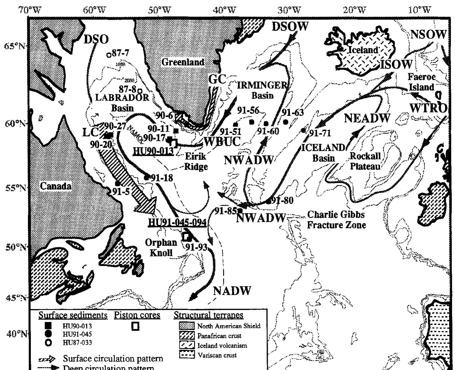 Geographic map of the northern north atlantic ocean, showing