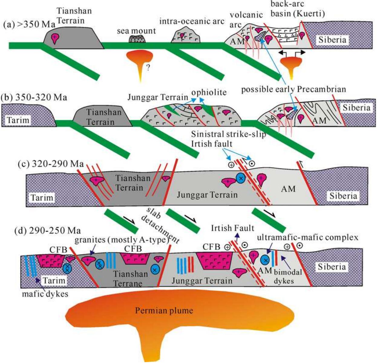 Schematic model of the paleozoic tectonic evolution of the
