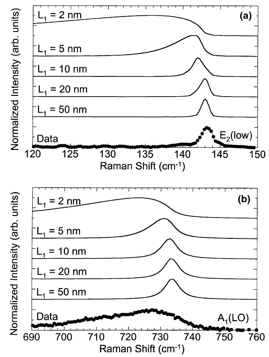 Calculated raman spectra of (a) e,(low) and (b) a,(lo)