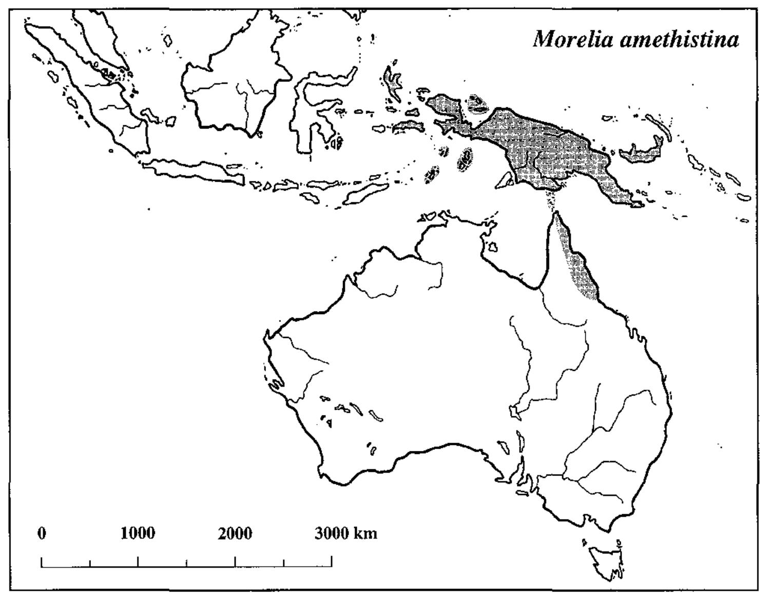Map 6. the distribution of the scrub python, morelia