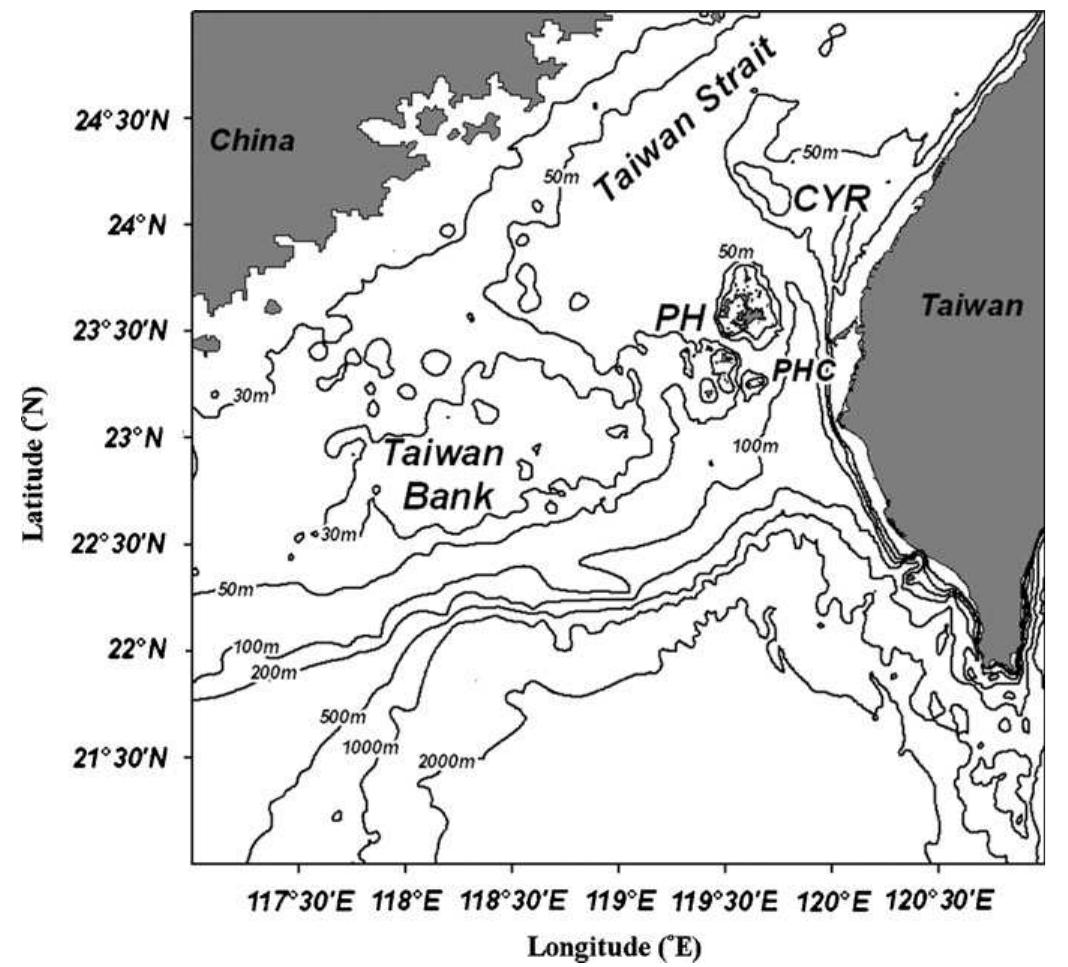 Map of the study area with bottom topography and