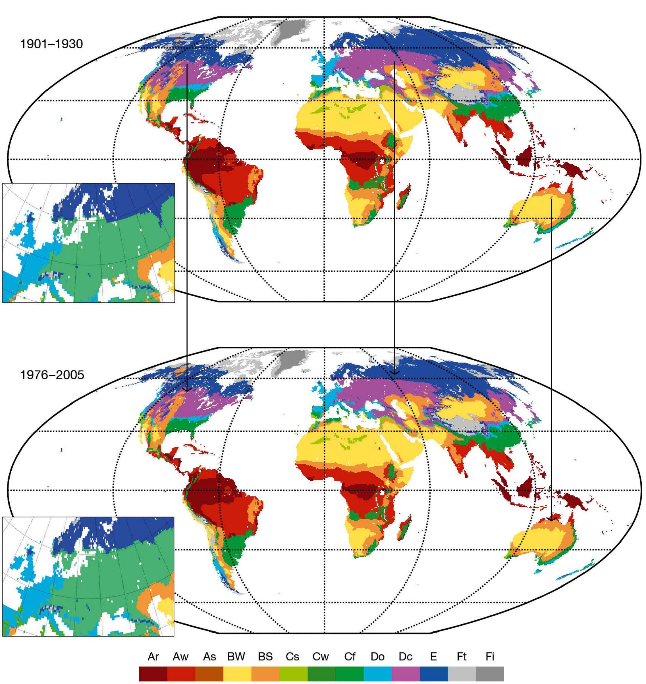 World maps of képpen climate classification kcc and