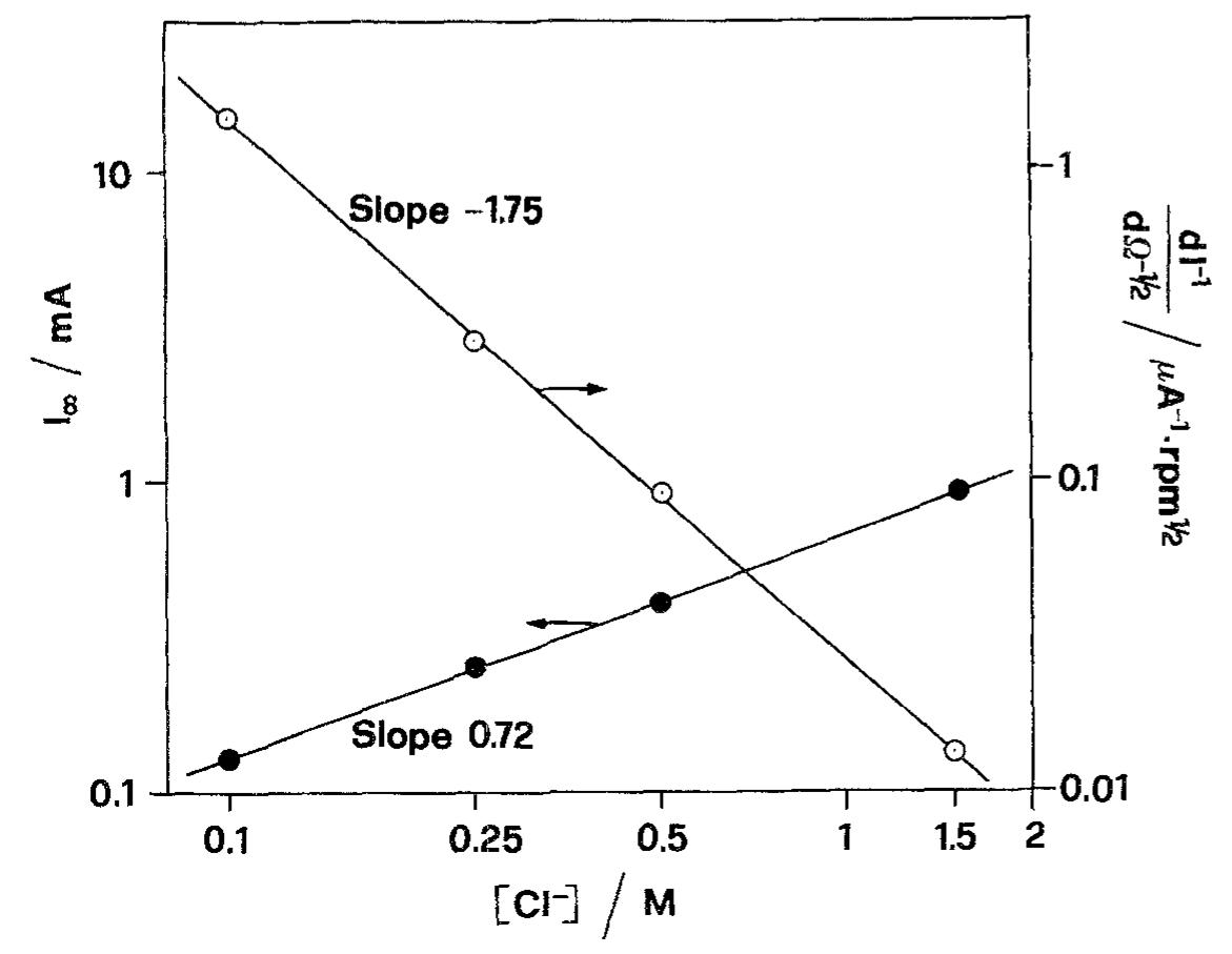The corrosion potential of a Cu disc electrode, either 