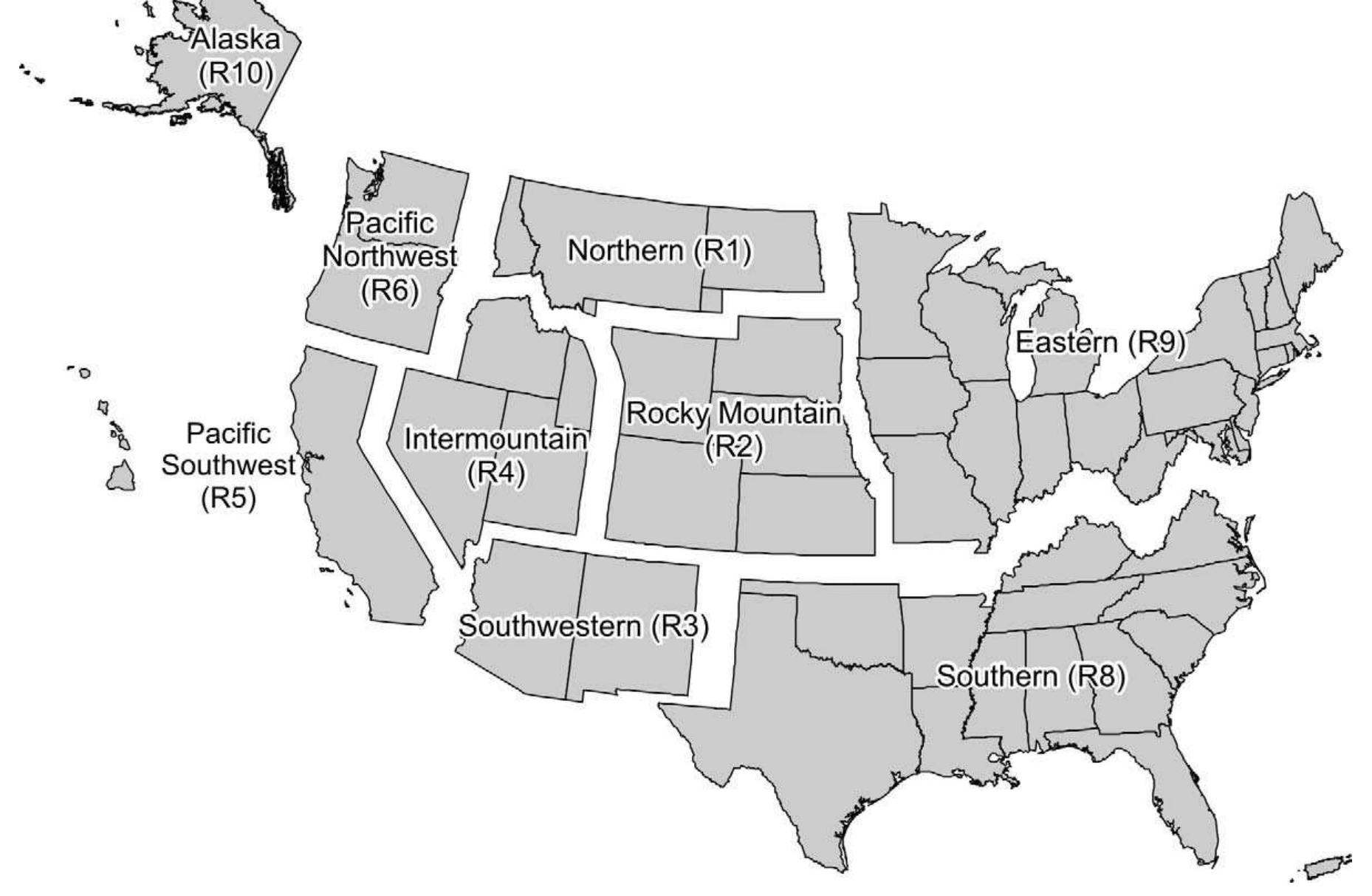 Map of usda forest service, national forest system regions.