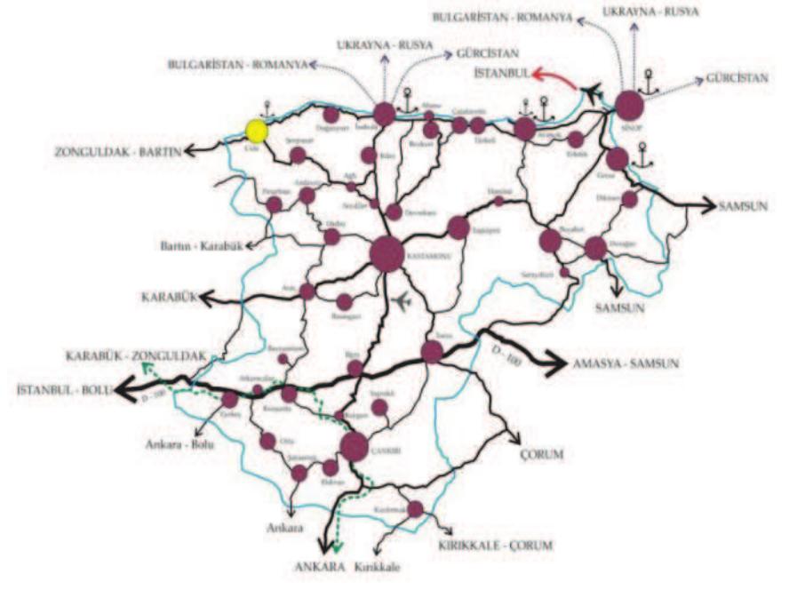 Figure 6. Transport Links of Cide and it’s district  illustrates the transport links of Cide and it’s vicinity [13].  4.3. Geography 