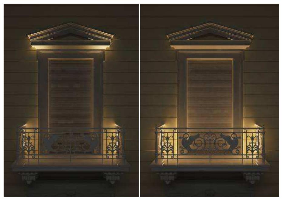 Fig. 13. Luminaire types AS & A6.  Fig. 14. Luminaire types Bl & B2.  Position 4 (Fig.11-14), attempts to place luminaires in a small distance from the door. This position is chosenin order to observe whether the use of the width of the balcony can 