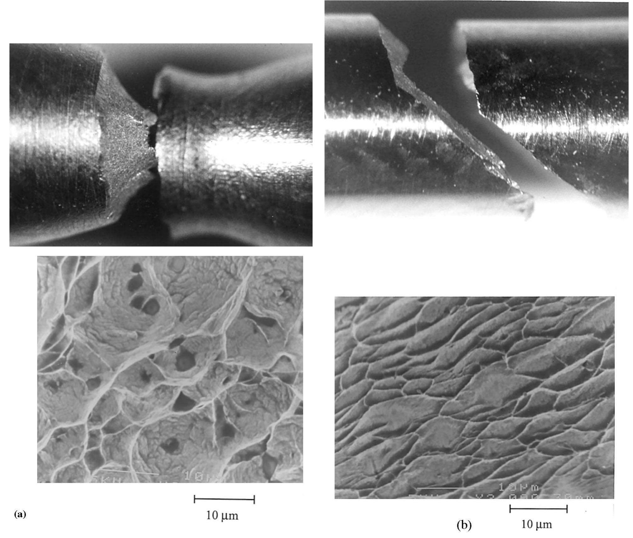 Optical and sem micrographs of the fracture modes in the