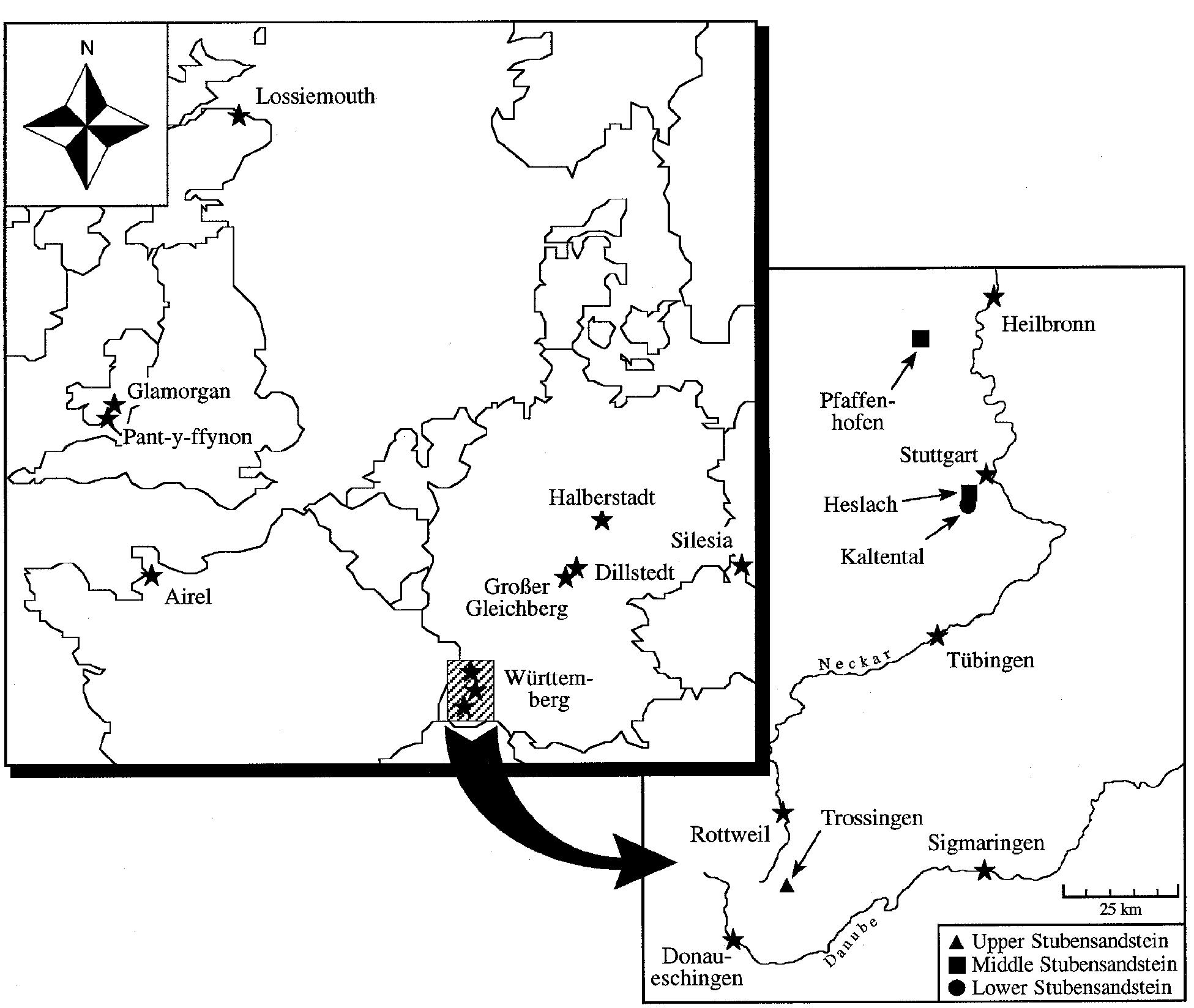 - map of the vertebrate localities mentioned in the text.