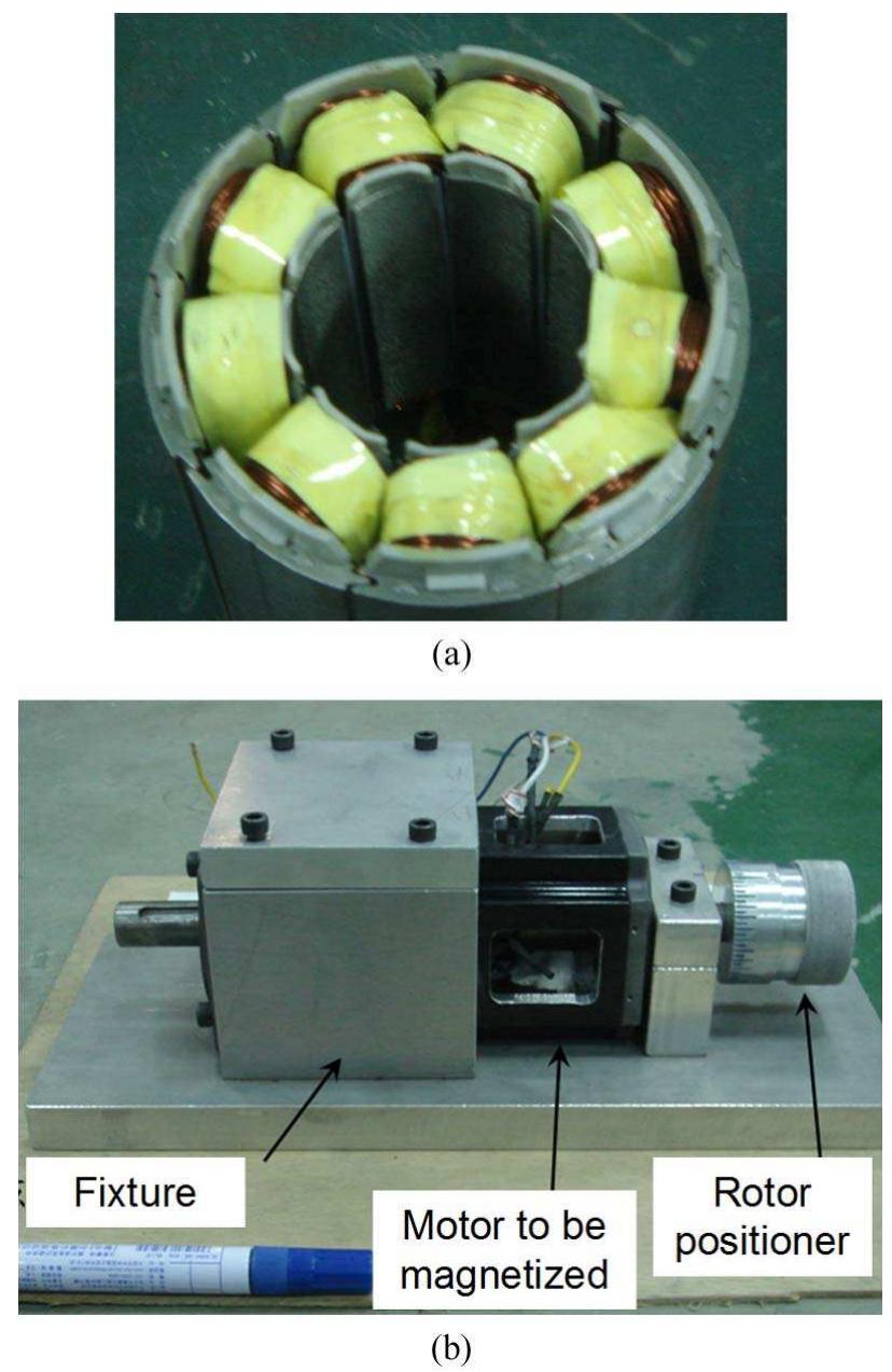 Investigated motor. (a) stator end winding showing the