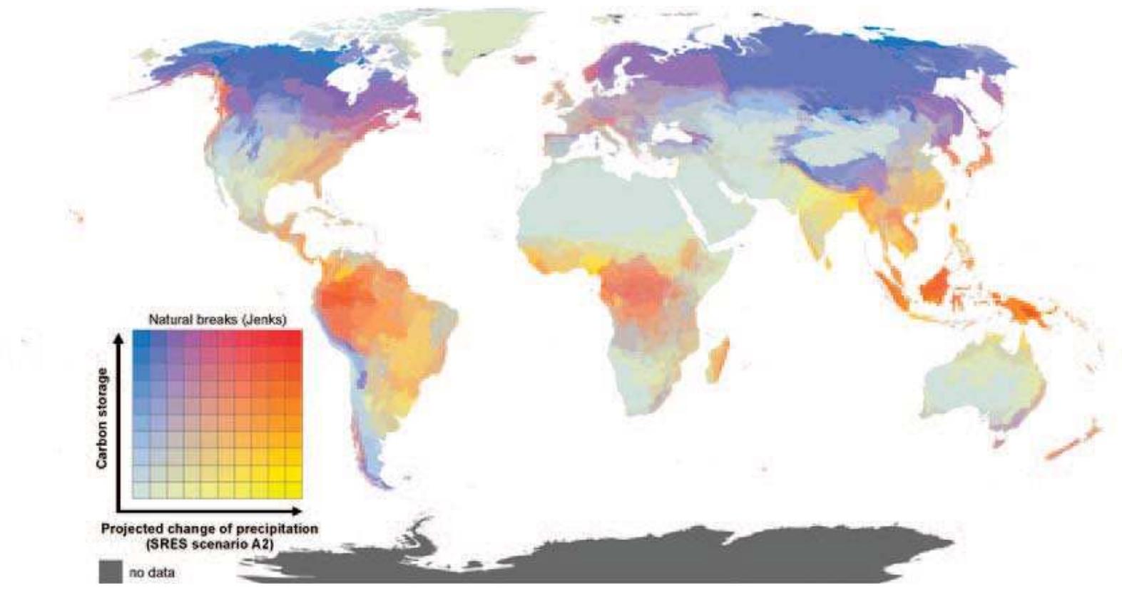 Choropleth bivariate map of the projected change of