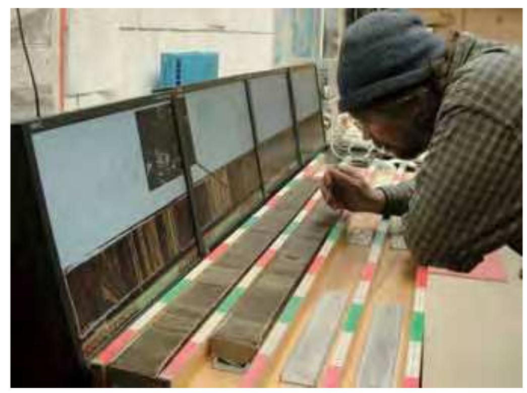 Corewall setup for visual core description in laboratory.