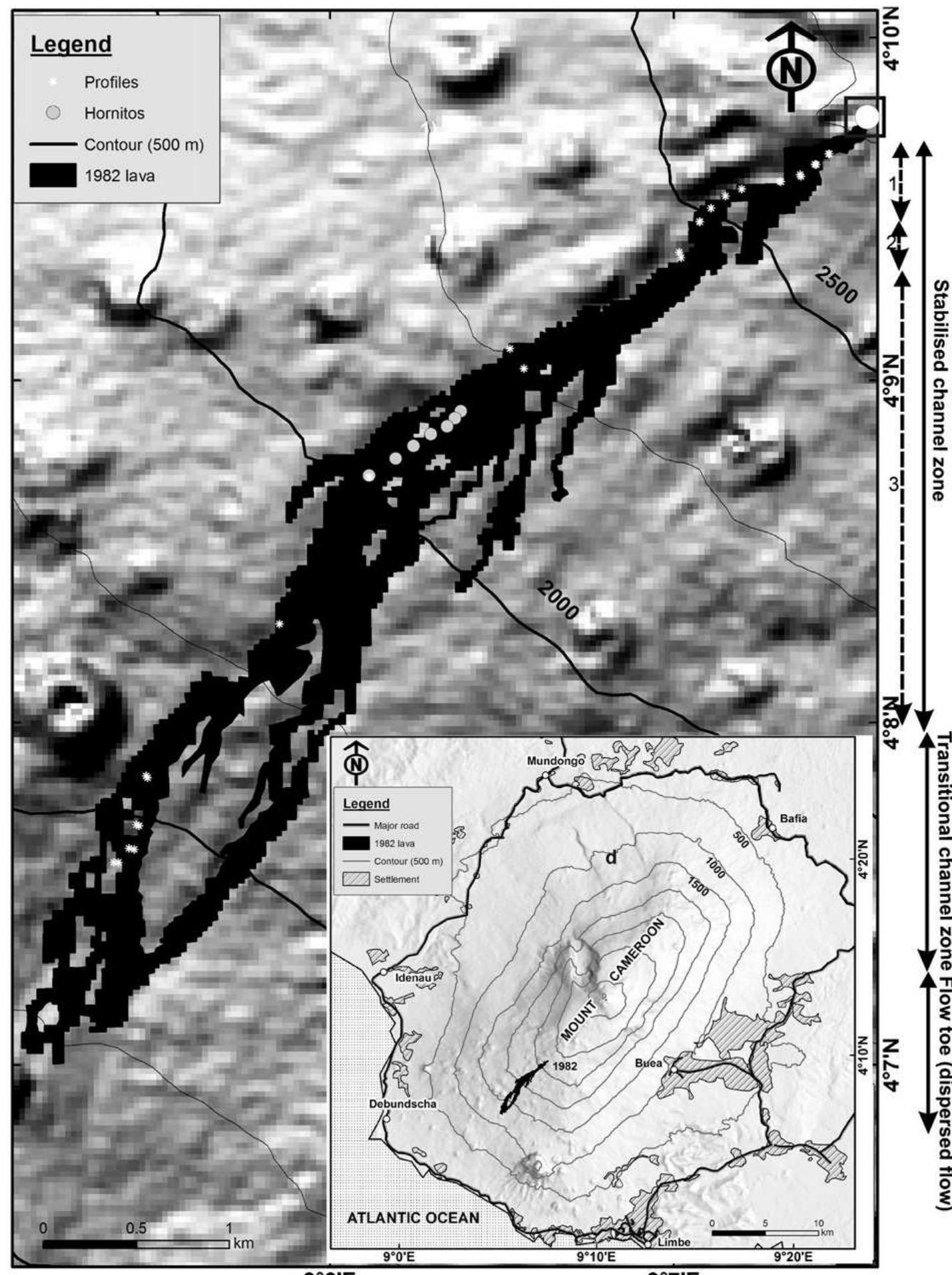 Lava flow map for 1982 lava flow field showing locations of