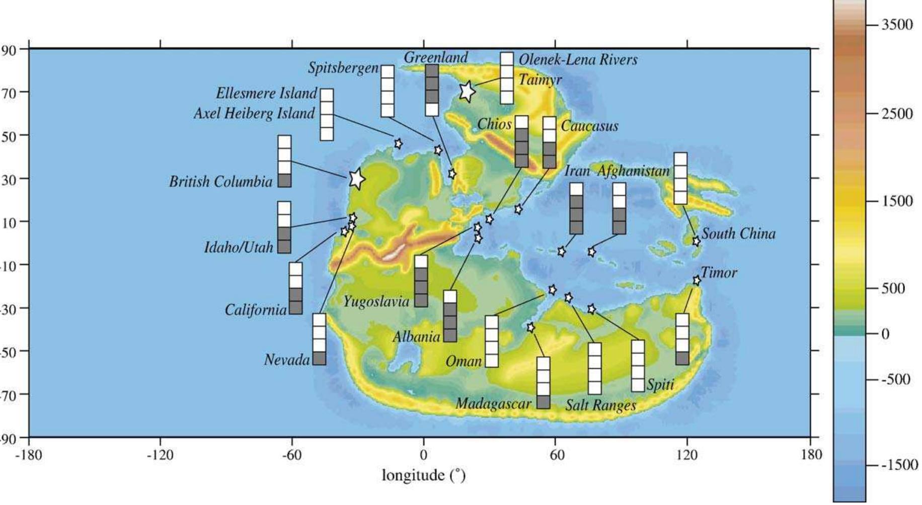 Paleogeographic map of the smithian and spathian (modified