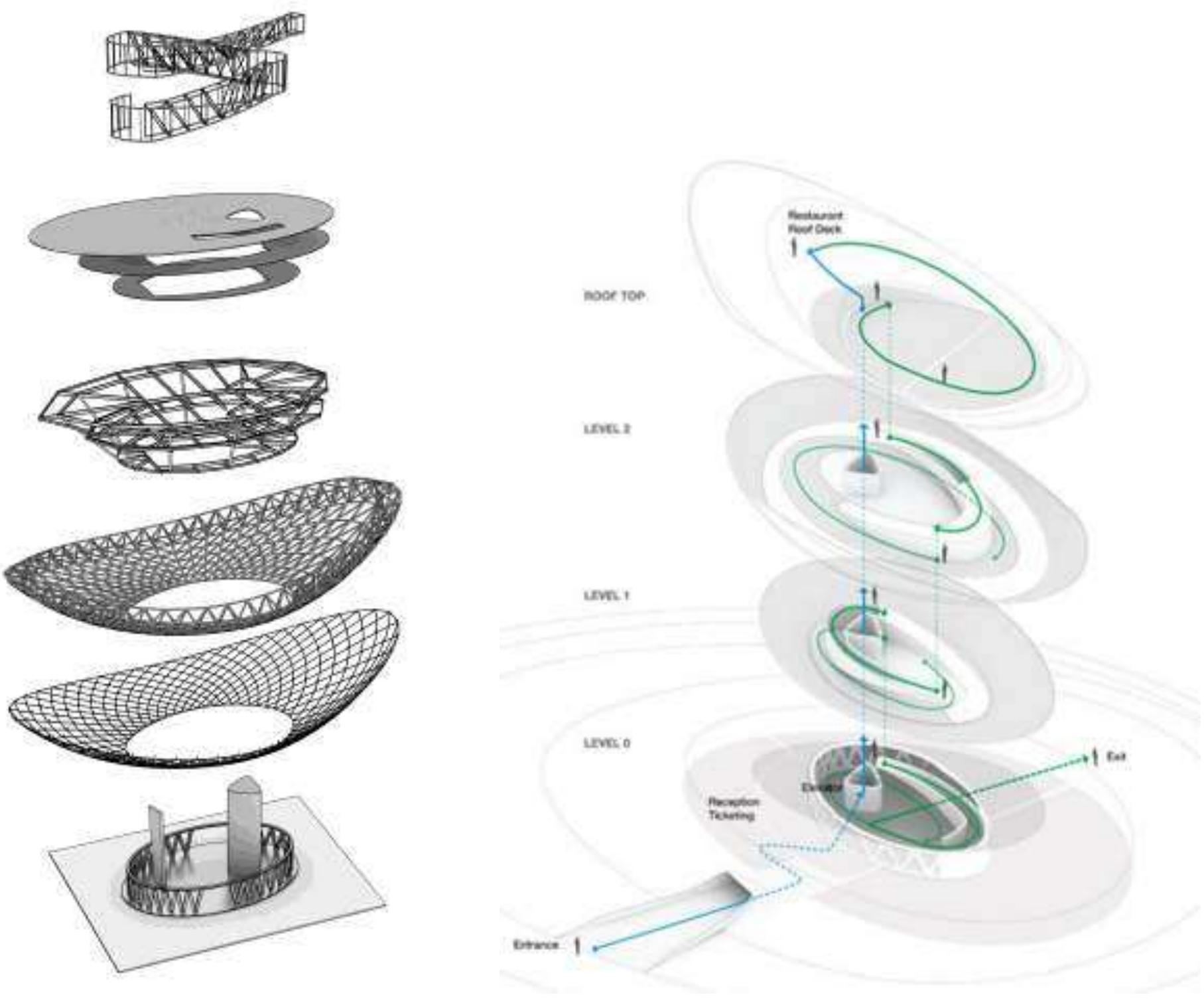 Exploded axonometric view of the structure representations