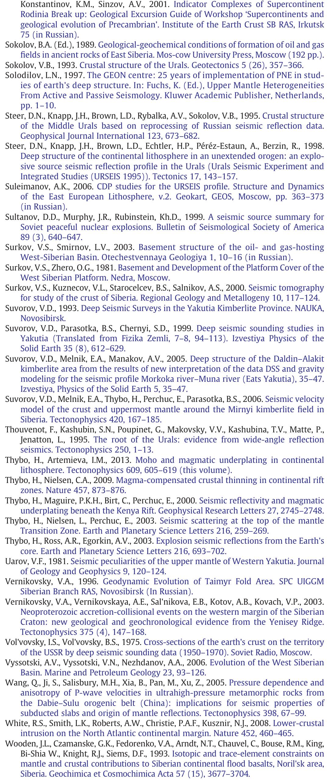 hipilov, E.d.V., Tarasov, G.A., 1998. Regional Geology of Oil and Gas Bearing Sedimentary Basins of the Russian West-Arctic shelf. Apatity, Russia (in Russian).  Sengor, A.M.C., Natal'in, B.A., Butman, V.S., 1993. Evolution of the Altaid tectonic collage and Paleozoic crustal growth in Eurasia. Nature 364, 299-307. 