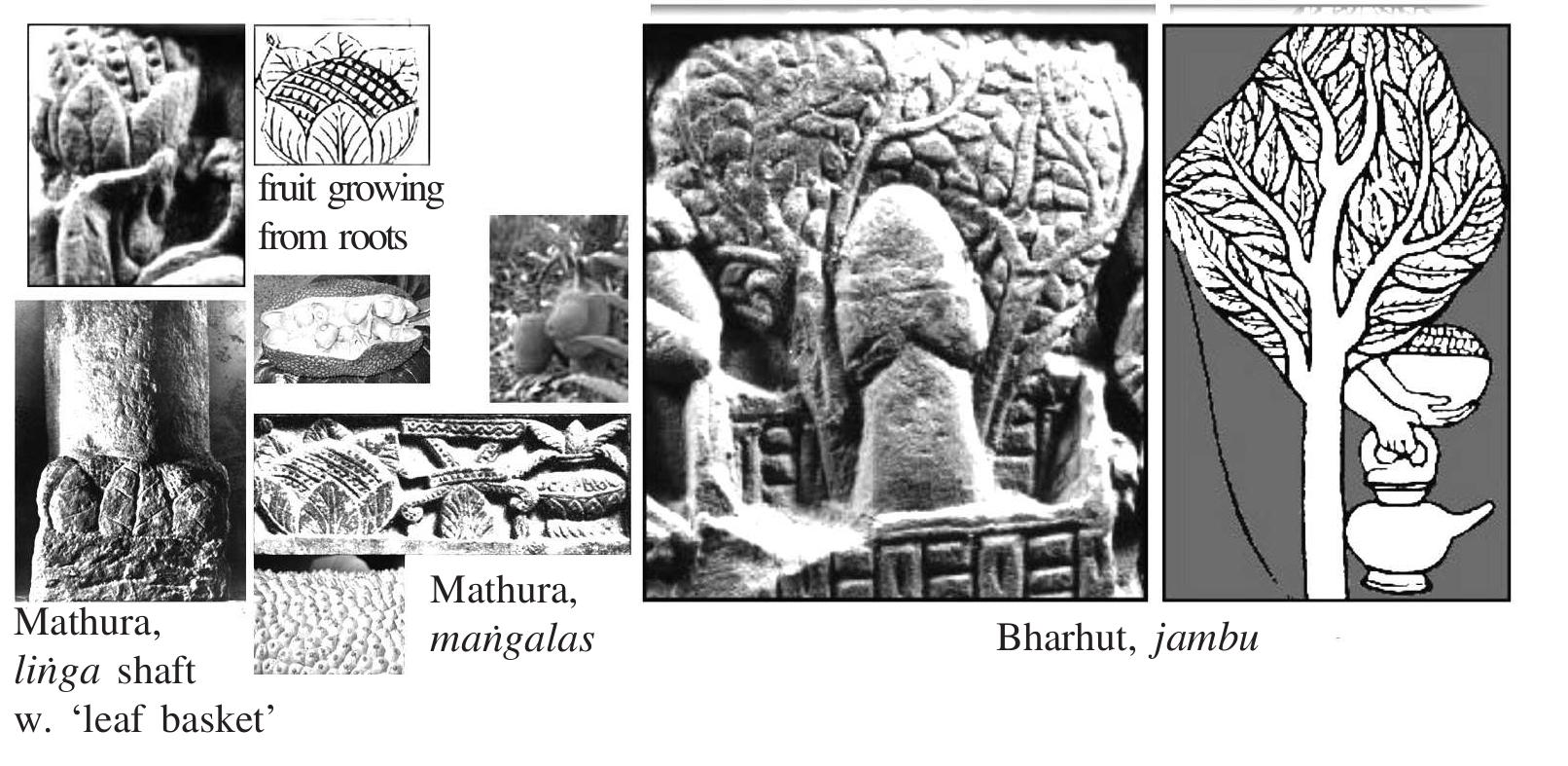 Composite winged figures making offerings to tree-shrine and linga, Mathura, ca. Ist century BCE