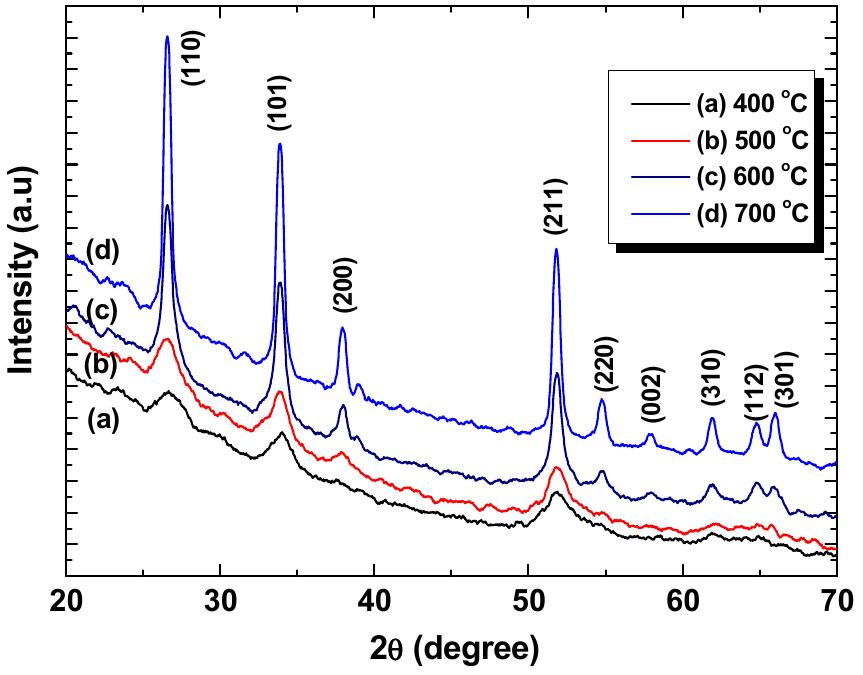 X ray diffraction patterns of sno> film at different