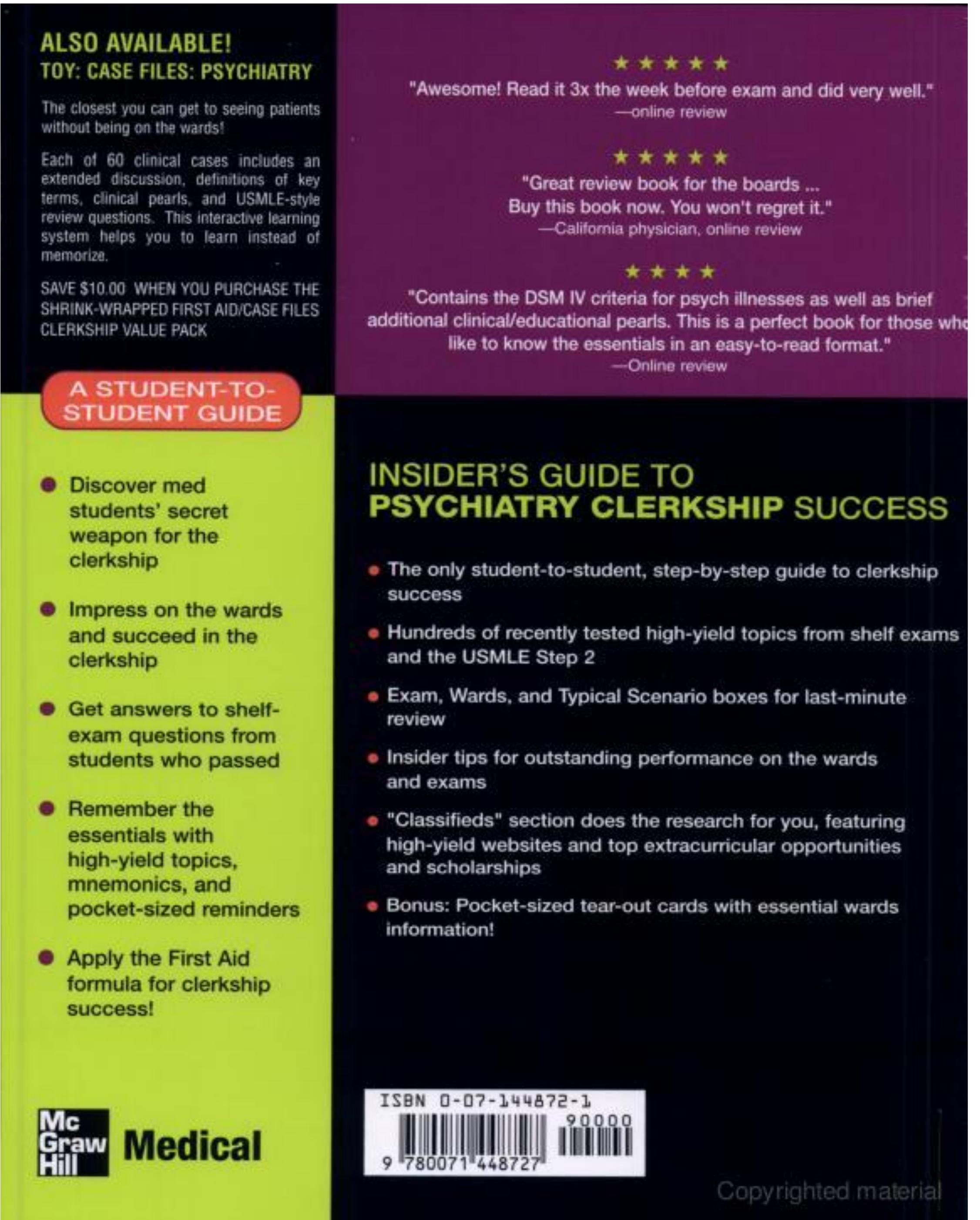 (PDF) First Aid for the Psychiatry Clerkship
