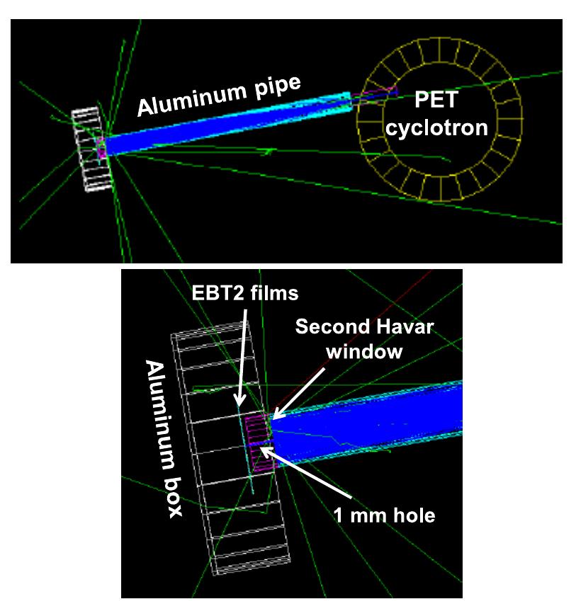 Two photographs before (left) and after (right) irradiation