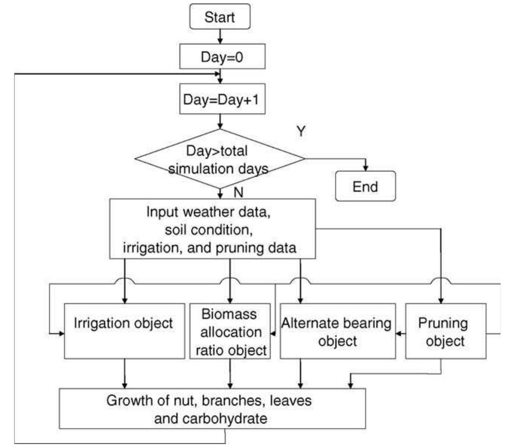 Climate Inputs - overall flow chart of the pecan model. climatic inputs for