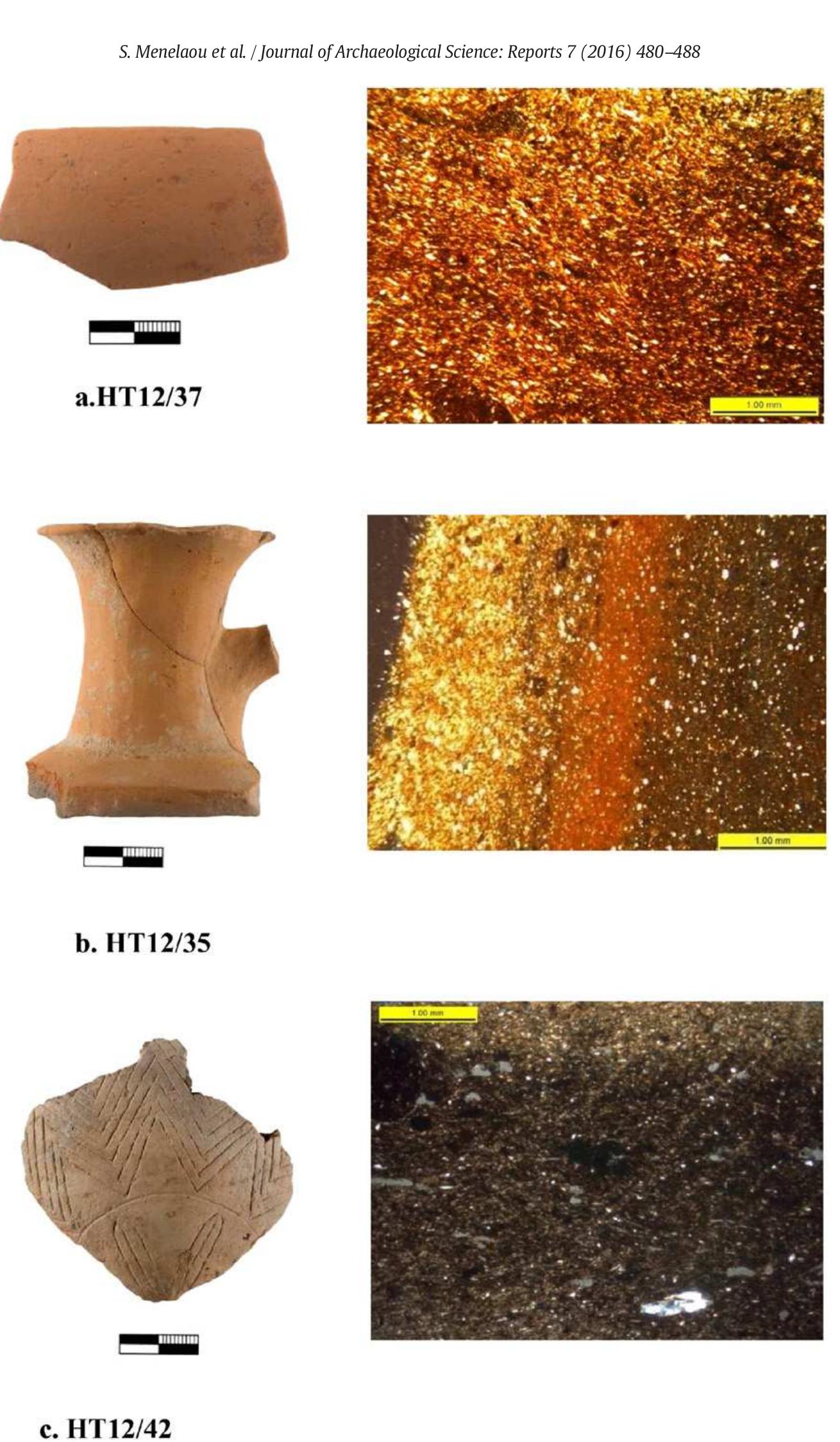 Fig. 3. Sherd samples and respective thin section photomicrographs in crossed polars (XP). 