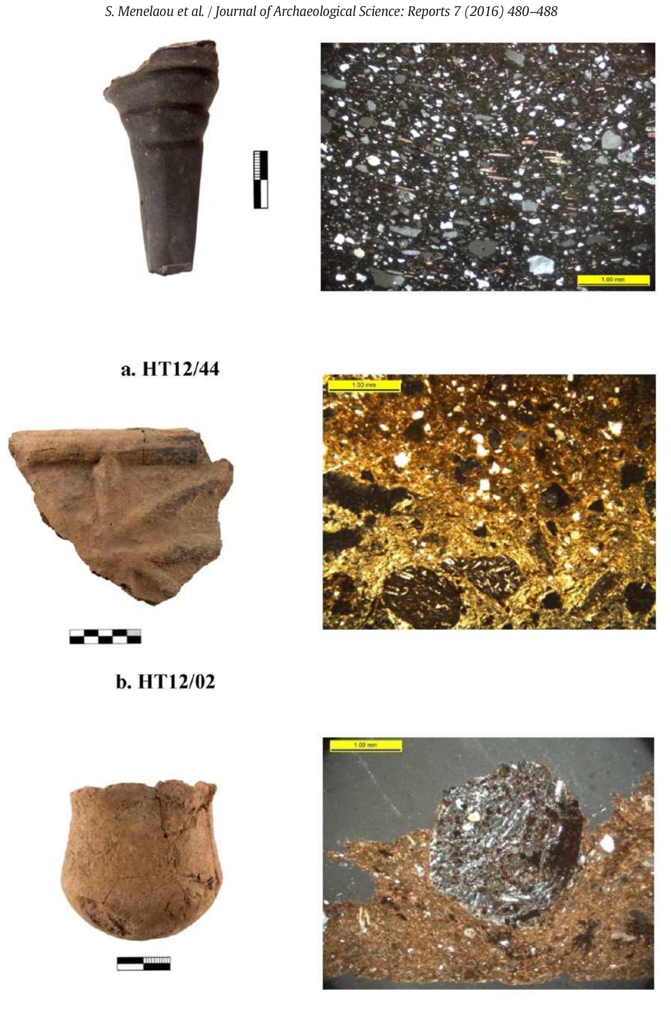 Fig. 4. Sherd samples and respective thin section photomicrographs in crossed polars (XP). 
