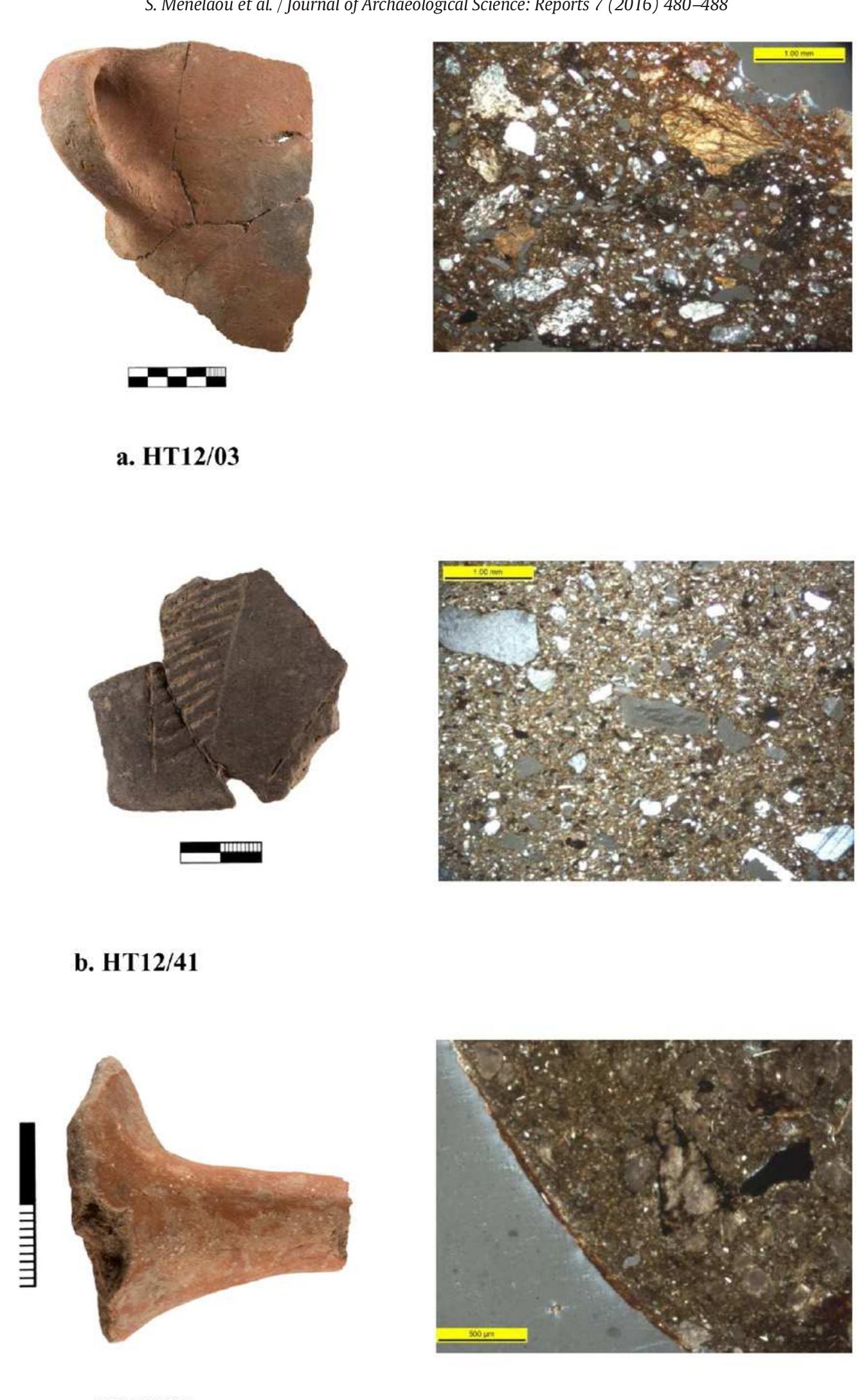 Fig. 5. Sherd samples and respective thin section photomicrographs in crossed polars (XP). 