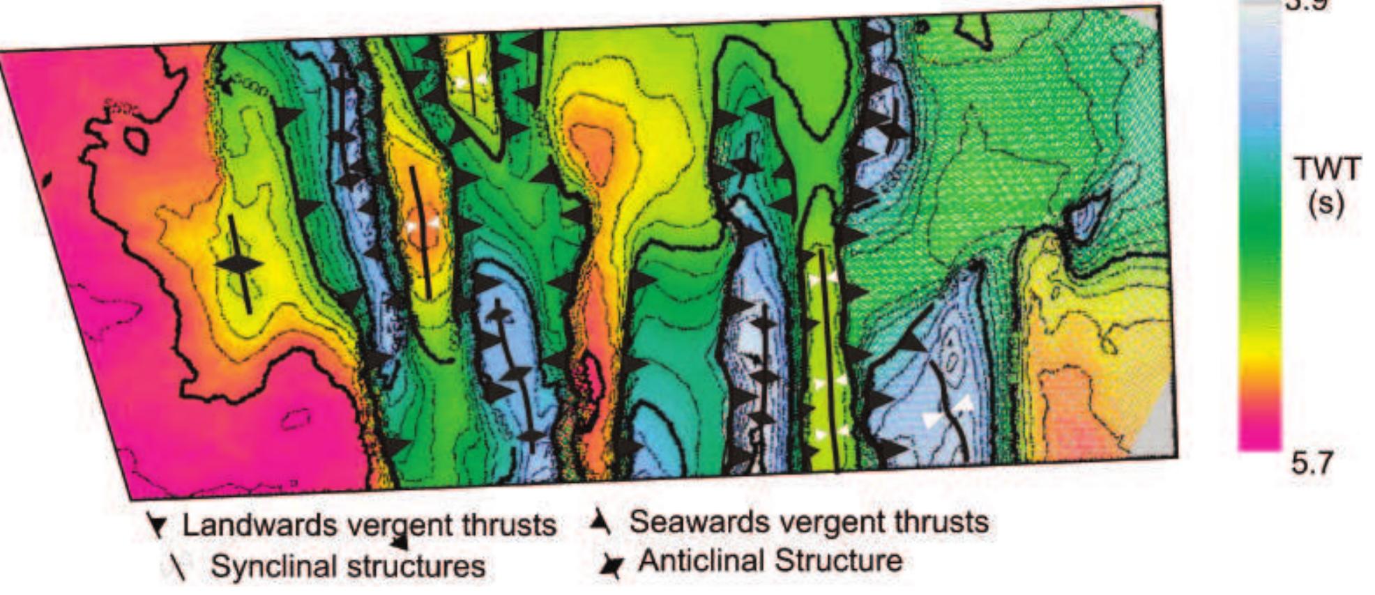 Time structural map of miocene (10.3 ma) showing the