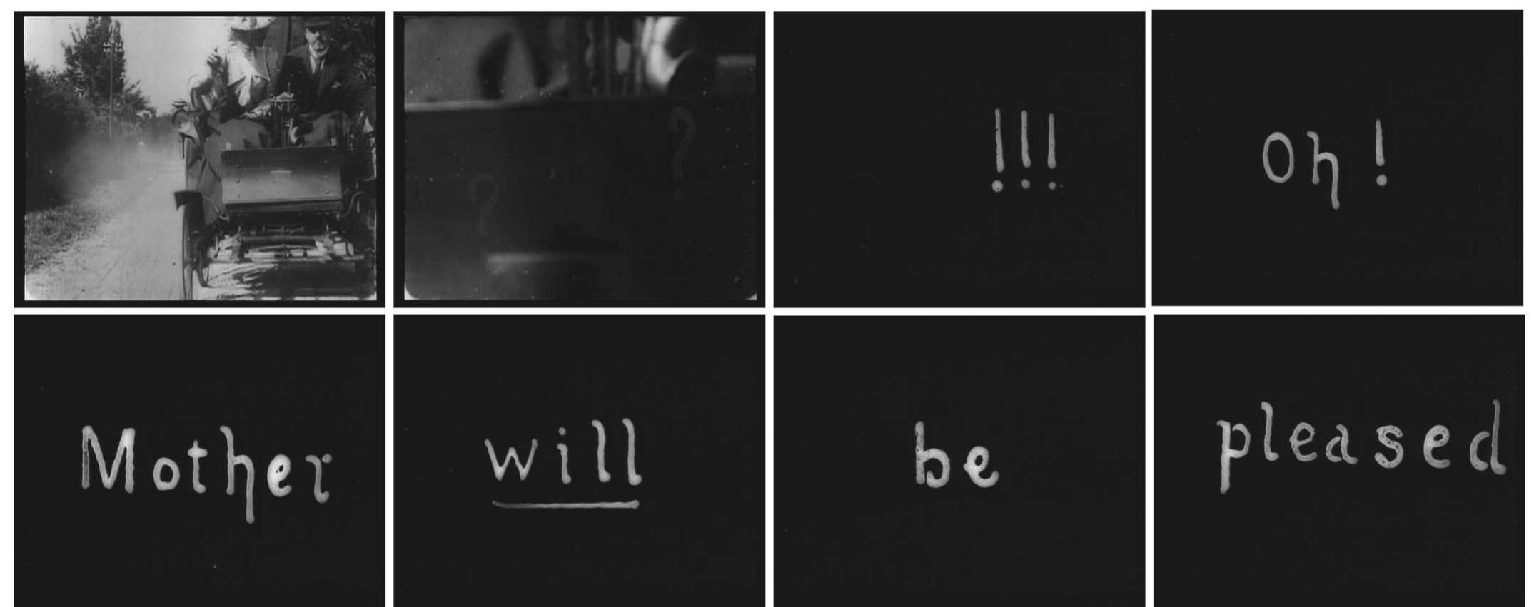 Figure 1. a—h: Frame captures from How It Feels to be Run Over (dir. Cecil M. Hepworth, 1900). 