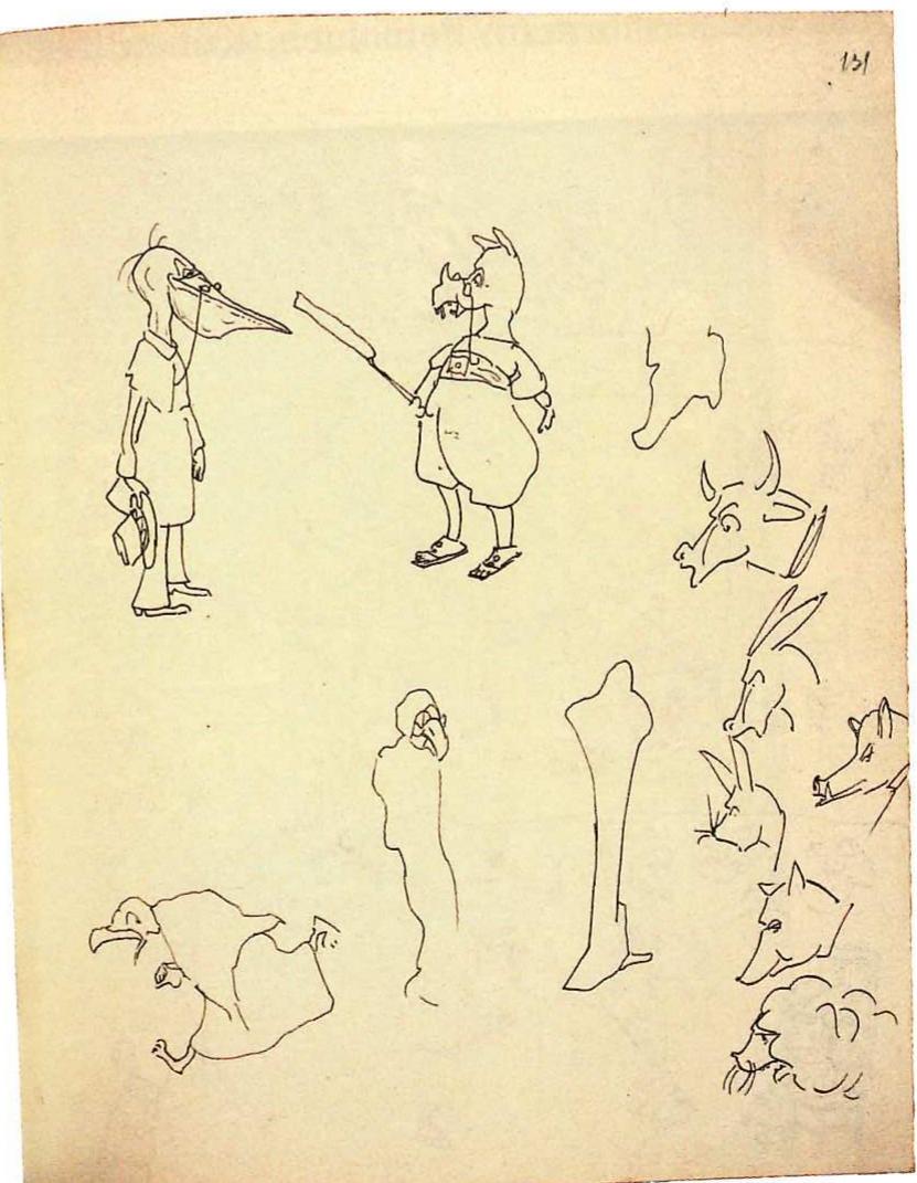 SERGEI M. EISENSTEIN, Charakterstudien fir das zoologische Theater des modernen Lebens, Skizzenbuch, 1 914, Feder auf Papi- er. Mit freundlicher Genehmigung des russischen Staatsarchivs fur Literatur und Kunst in Moskau. Digitalisierte Bilder mit freundlicher Eriaubnis der Daniel Langlois Foundation, Montréal  Wiahrend seiner Teenager-Jahre Ze1cnners j1" Gay”, wie Eisenstein seine Arbeiten manchmal sig- nierte, in einem Stil, der von von Charles Le Bruns physiognomischen Vergleichen und J. J. Grand- villes ,,unheimlichen™ Karikaturen von Tierk6p- fan auf Menschenkérpern in Szenen aus dem Pa- 