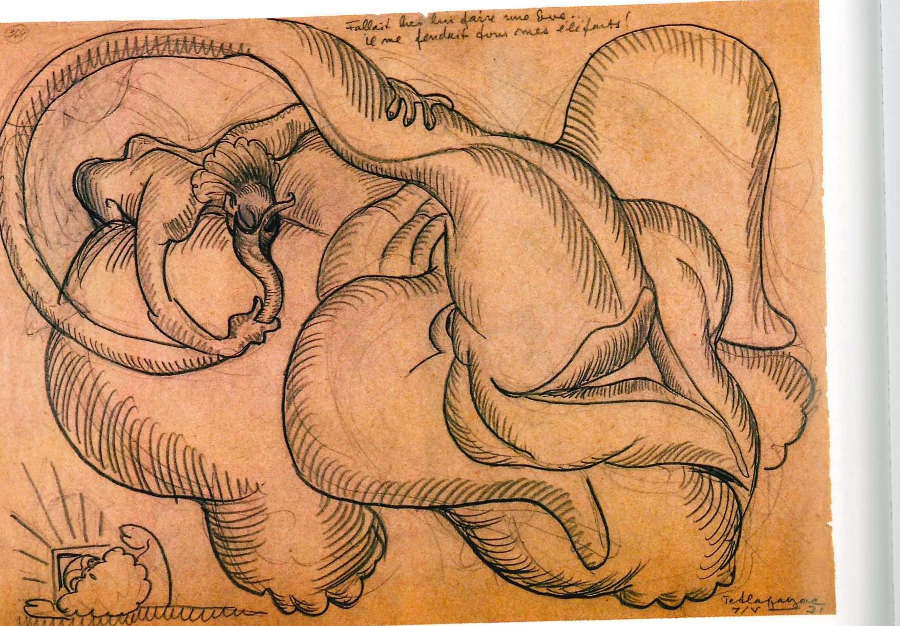 _ er hatte mir sonst noch alle Elefanten veraorpen!, /. Widl Toul, byron”  SERGEI M. EISENSTEIN, Musste ihm ja eine Eva machen .. Se ovsarniert aus Dessins Secrets. S. M. Eisenstein, Editions du Seuil, Paris 1999, © Vladimir Alloy. Foto: Jacques Vasseur 