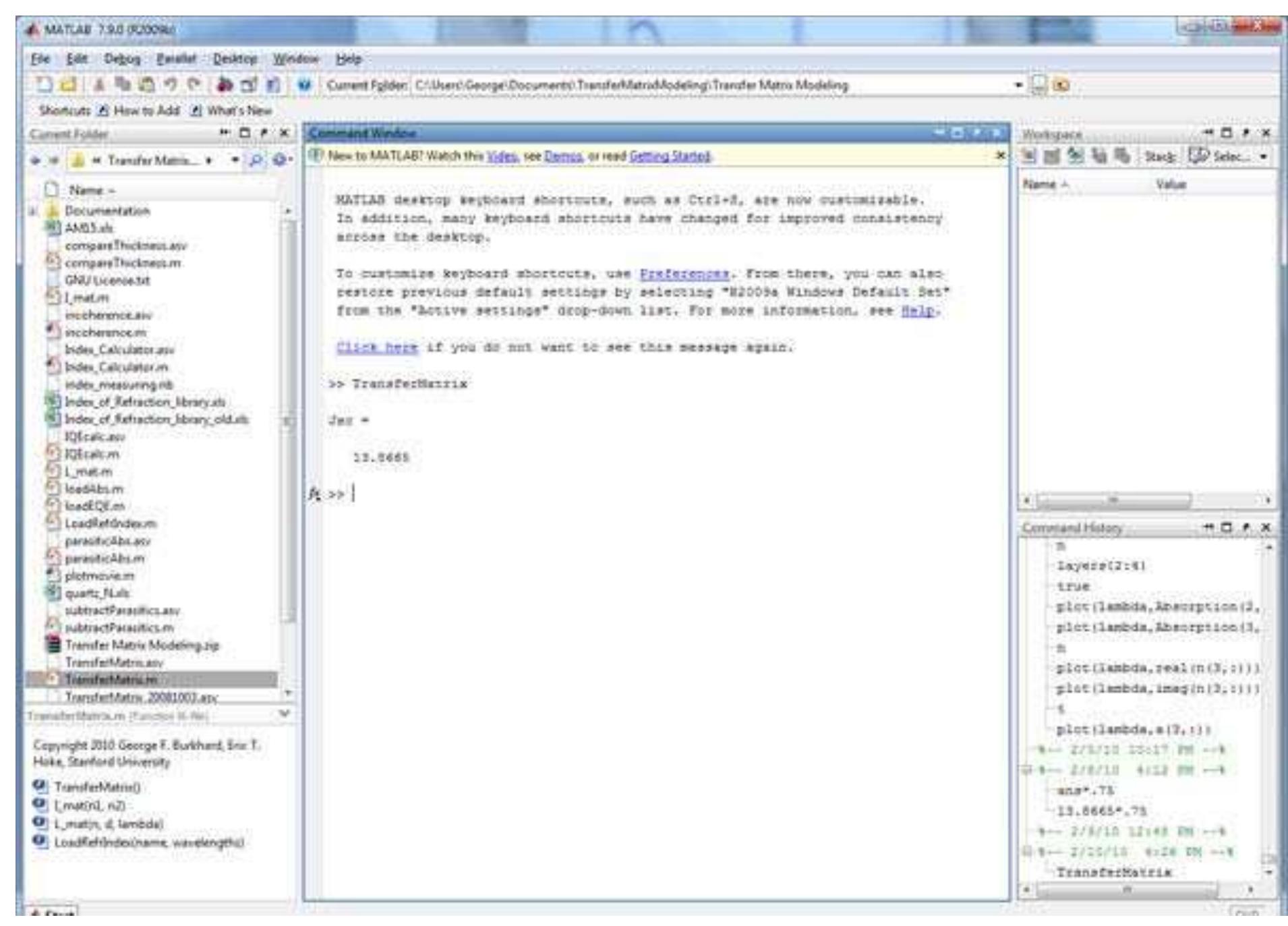 By default, transfermatrix.m creates variables, absorption,