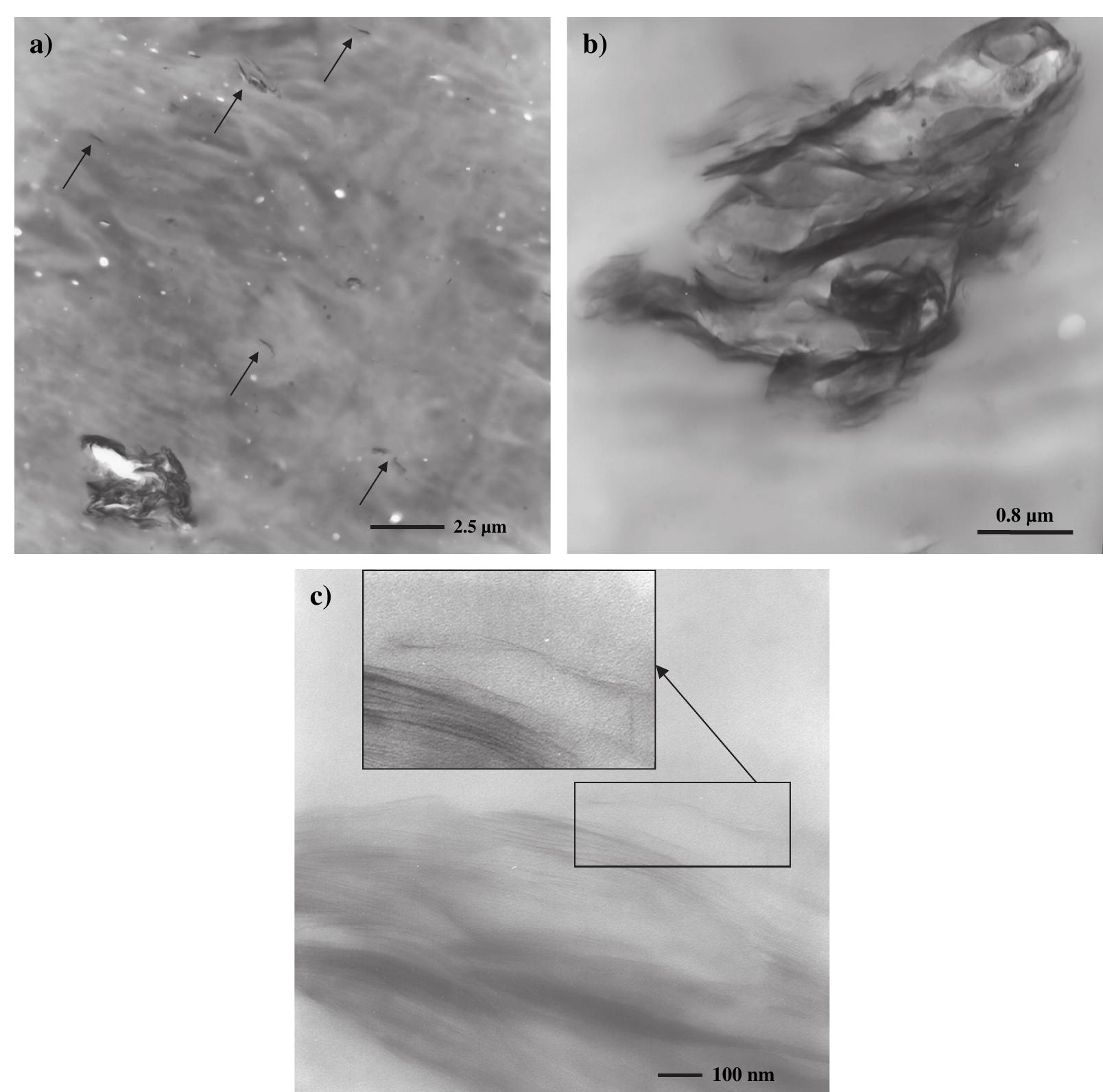 Fig. 3. TEM microphotographs of the GN sample at different magnifications. 