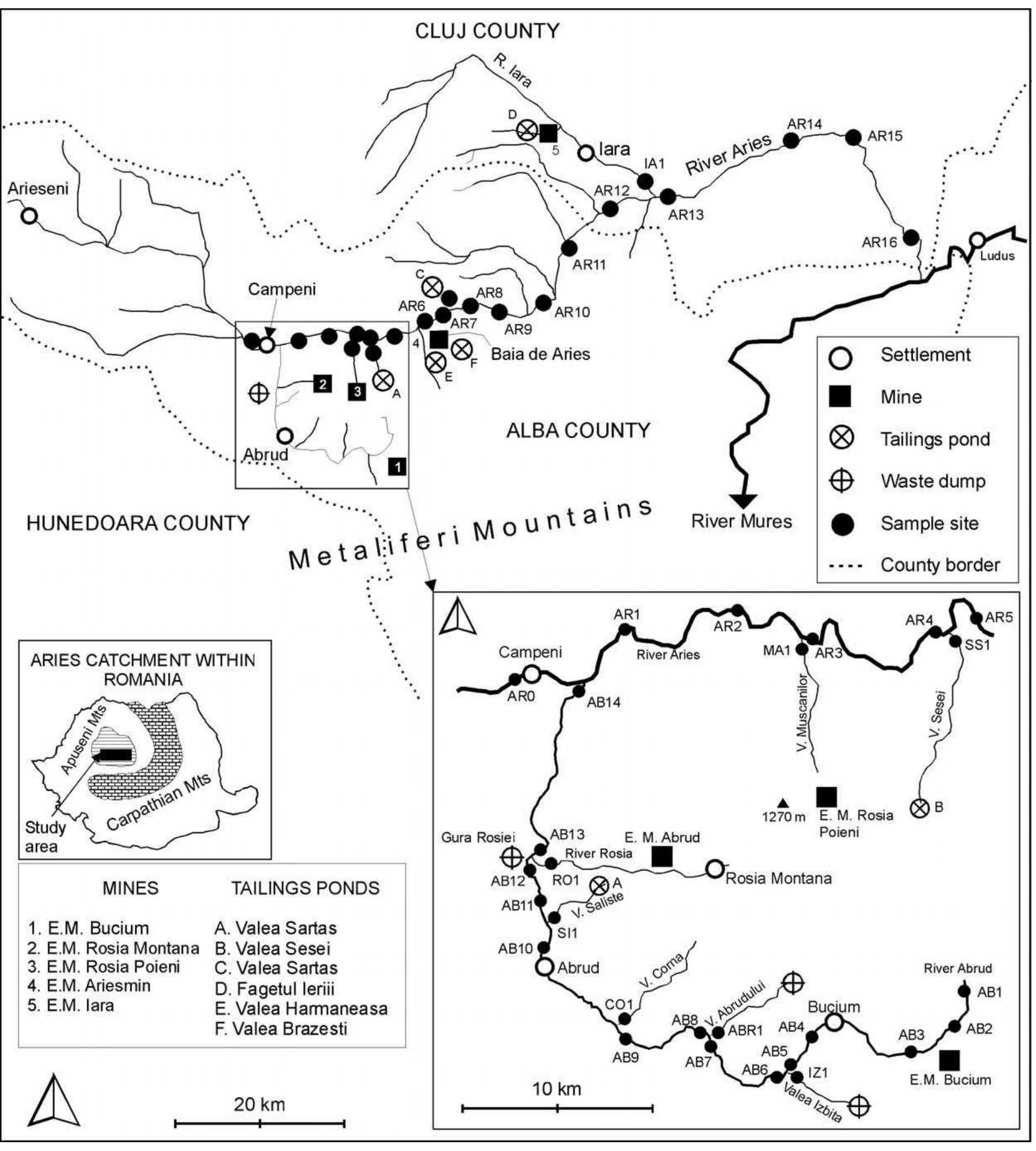 Map of the river aries catchment showing the study rivers,