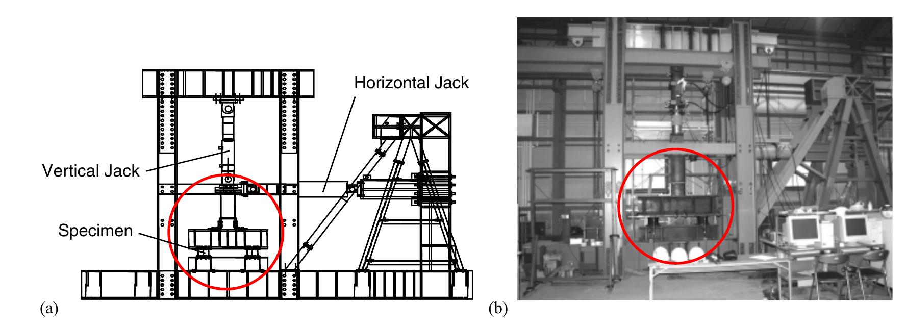 Test set-up: (a) test specimen and loading frame; and (b)