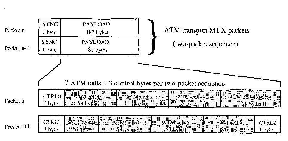Fig.5: Encapsulation of the ATM cells into the MPEG2 