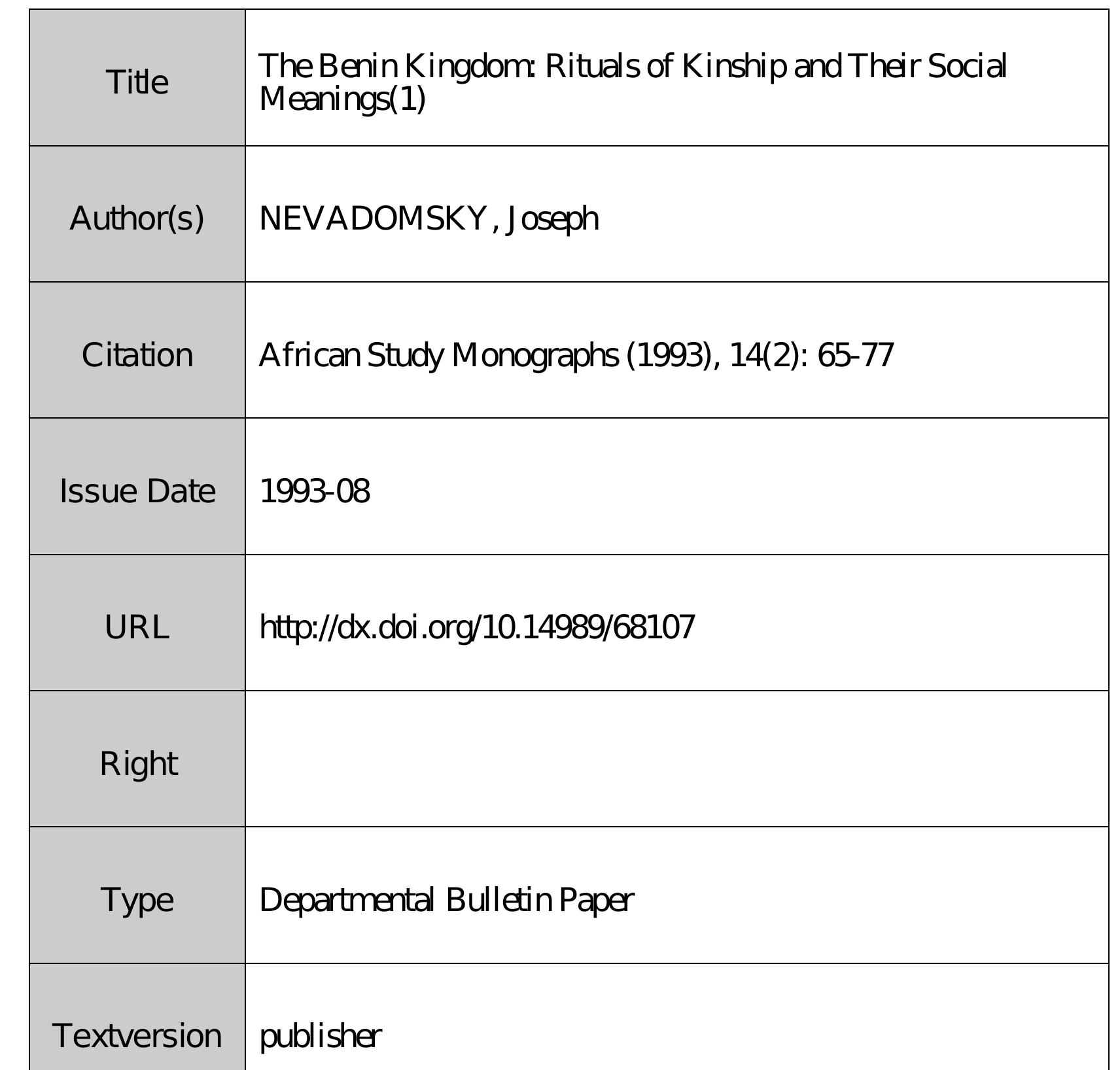 (PDF) The Benin Kingdom: Rituals of Kinship and Their Social Meanings(1)