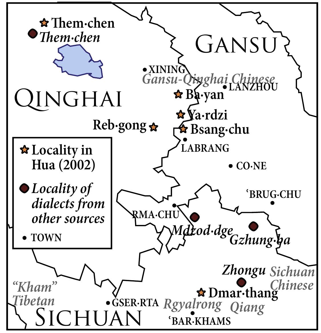 Figure 1: Map of Tibetan dialects refered to in this study and neighbouring lan- guages 