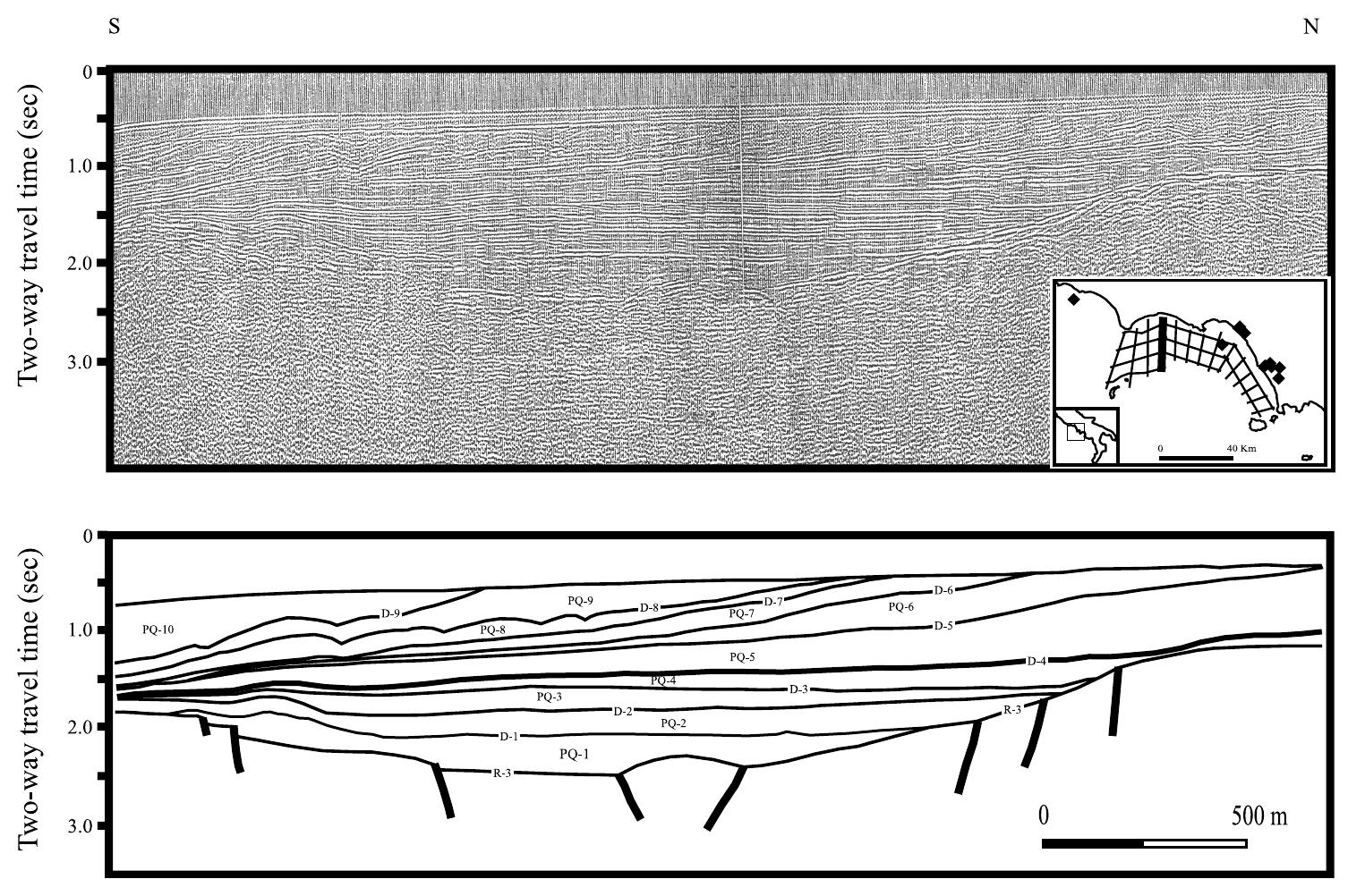 Parallel Strata seismic profile e-180, showing the stratigraphic