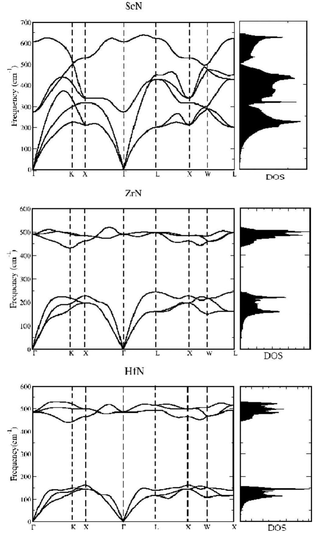 Calculated phonon dispersion curve and density of states of