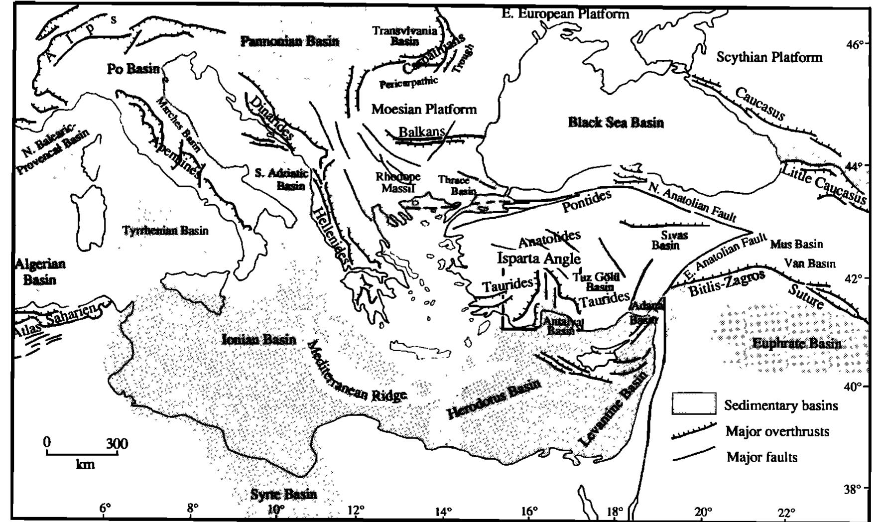 Simplified structural map showing the distribution of major